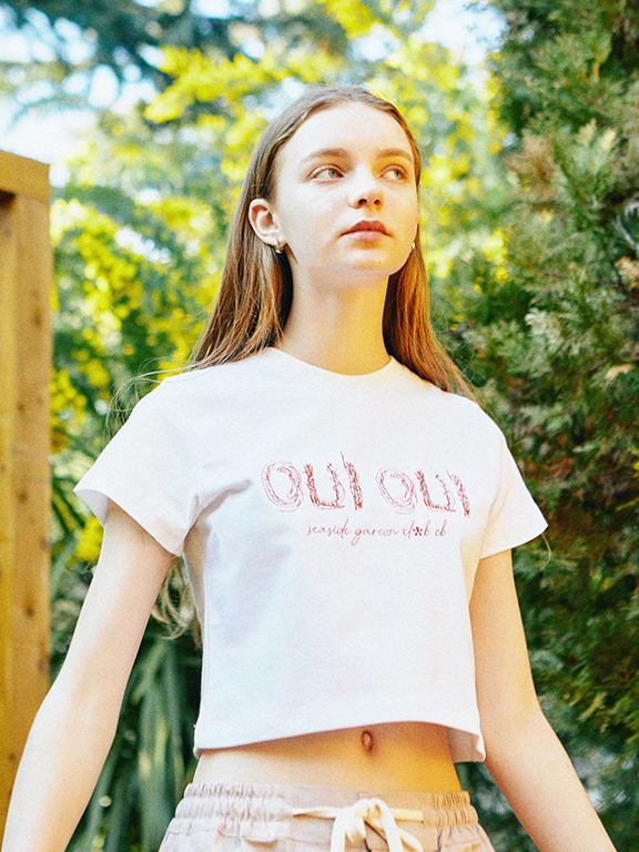 CROP FR embroidery T(WHITE/RED)