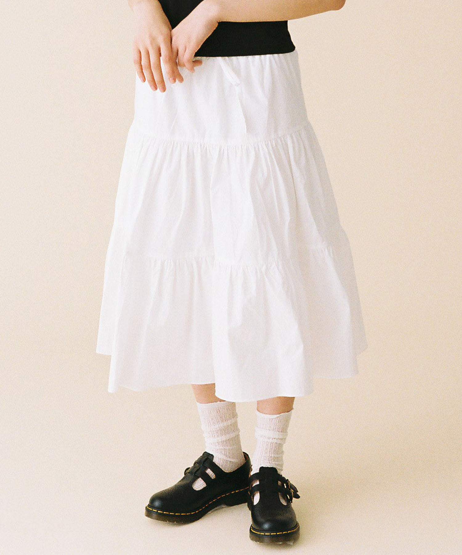 butterfly shirring skirt(WHITE)