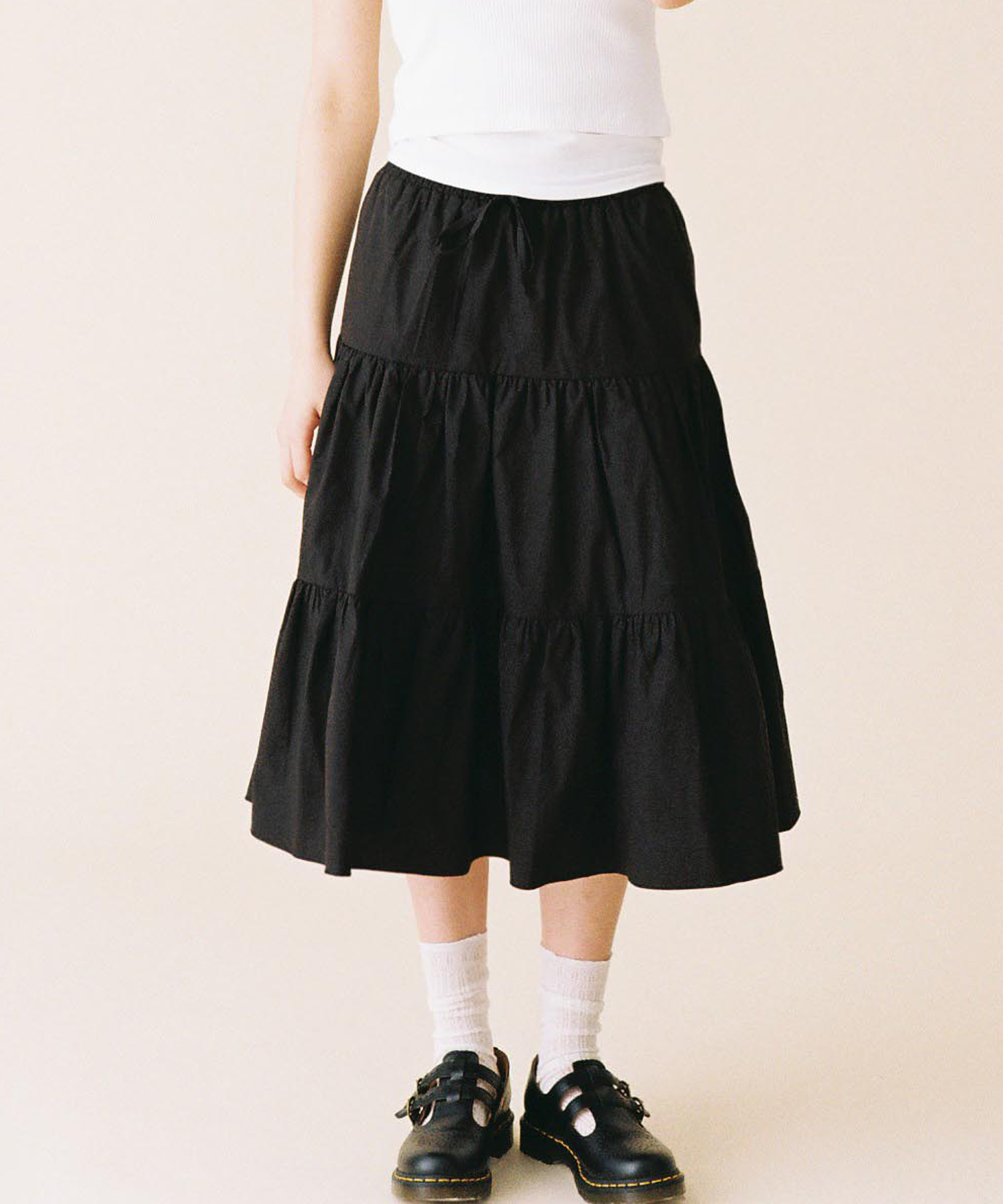 butterfly shirring skirt(BLACK)