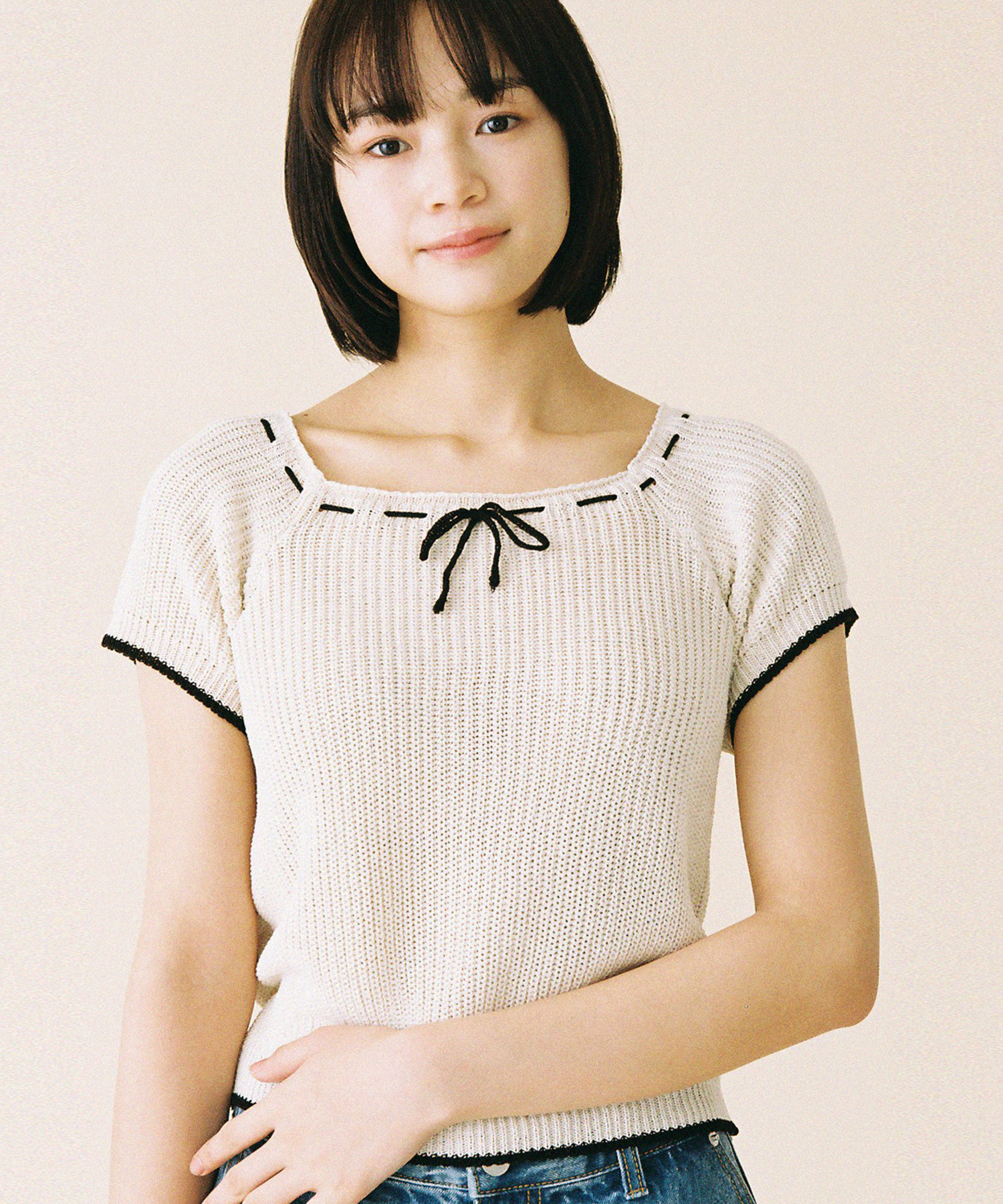 cherry knit top(IVORY)